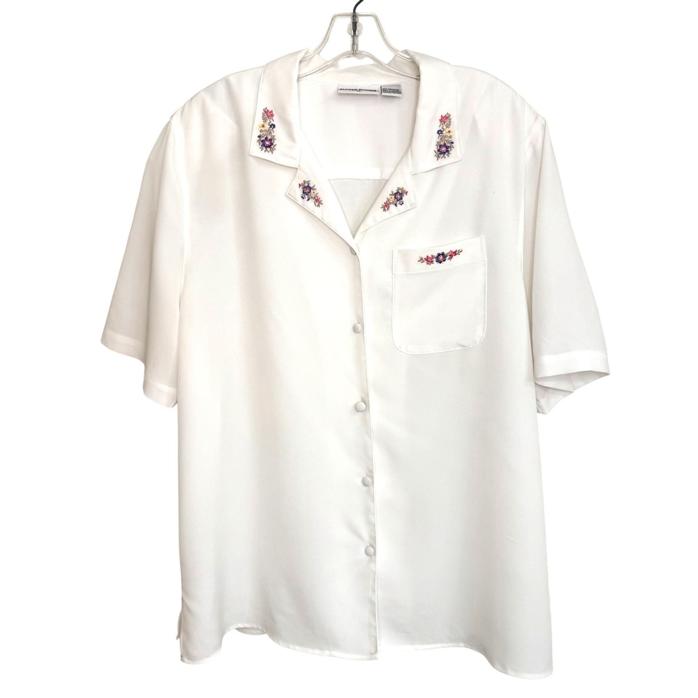 90s Embroidered Button Up Blouse White Alfred Dunner Size 20 Cottagecore Grandma